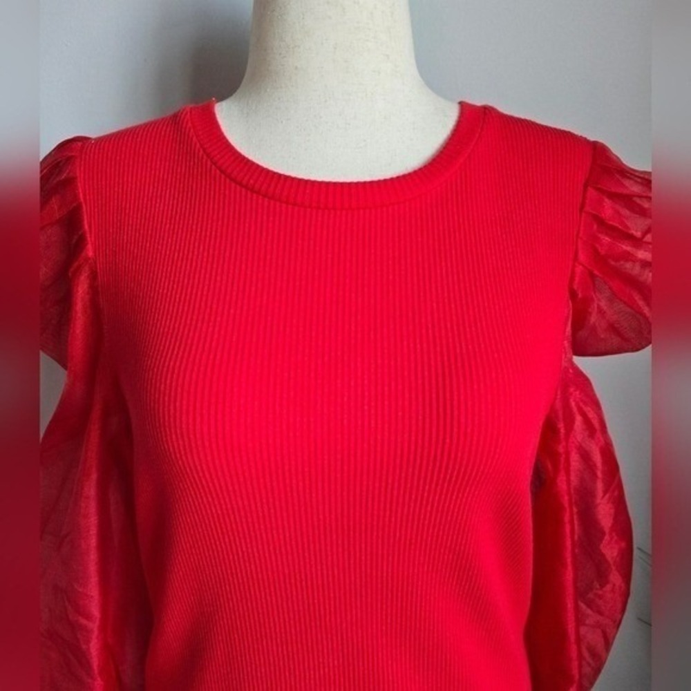 Anthropologie NEW Dolan Organza Red Puff Sleeve Top Blouse SZ XL Dark Coquette - Picture 6 of 13